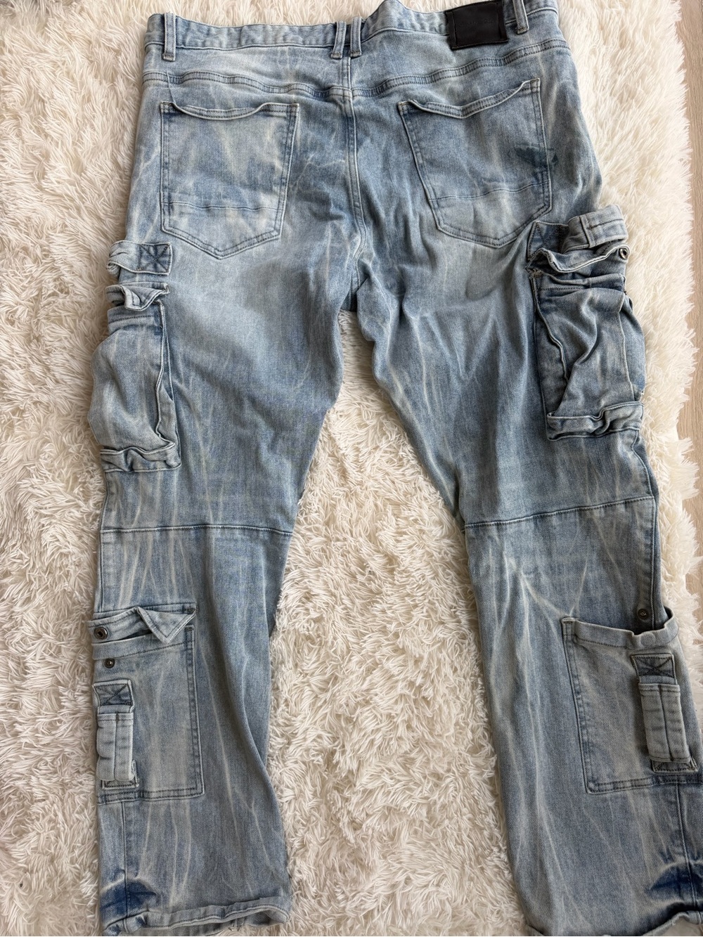 Men's Light Blue Cargo Denim Pants with Utility Pockets